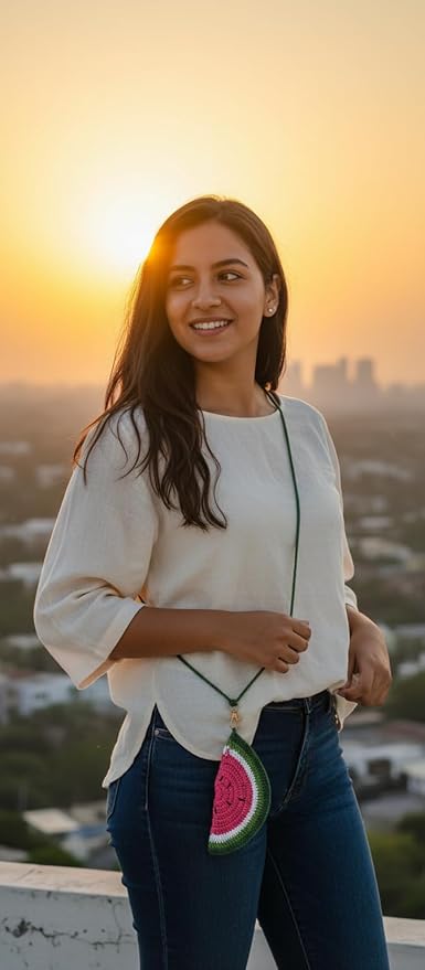 Handmade Crochet Watermelon Sunglass Holder Pouch with Matching Keychain