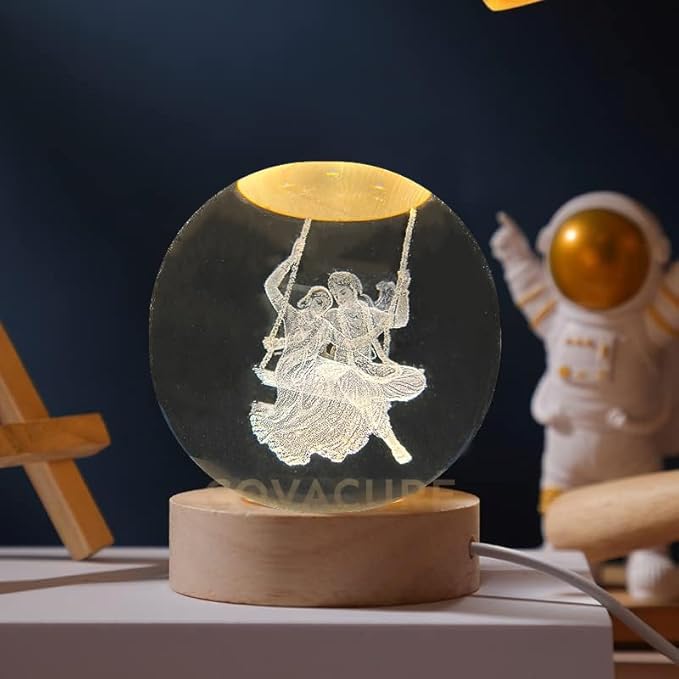 Radha Krishna Swing Crystal Ball Night Lamp