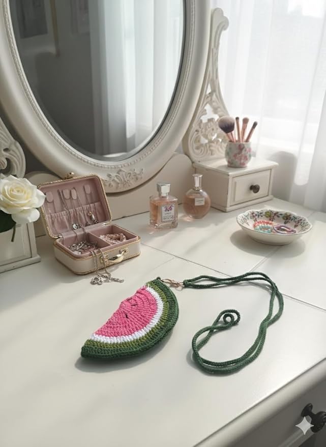 Handmade Crochet Watermelon Sunglass Holder Pouch with Matching Keychain