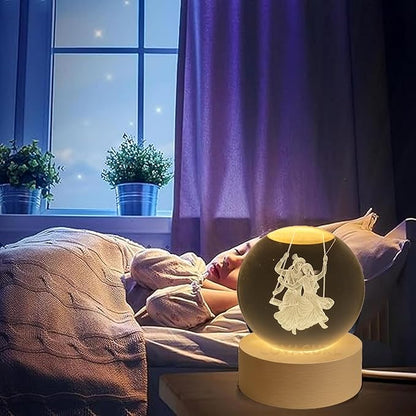 Radha Krishna Swing Crystal Ball Night Lamp