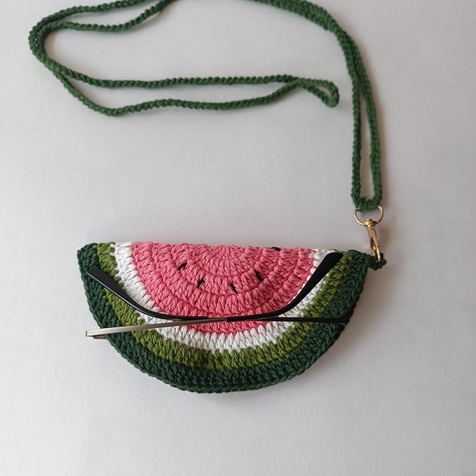Handmade Crochet Watermelon Sunglass Holder Pouch with Matching Keychain