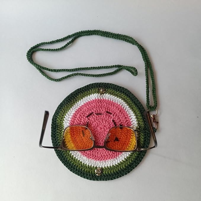 Handmade Crochet Watermelon Sunglass Holder Pouch with Matching Keychain