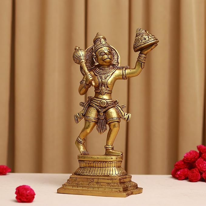 Pure Brass Standing Hanuman Idol with Sanjeevani