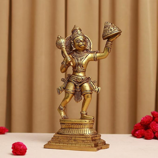 Pure Brass Standing Hanuman Idol with Sanjeevani