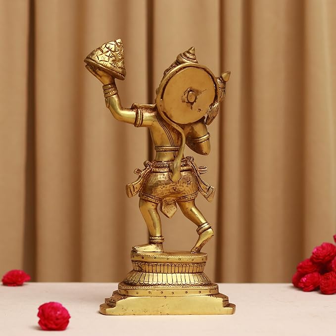 Pure Brass Standing Hanuman Idol with Sanjeevani