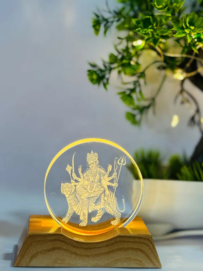 Durga Mata 3D LED Night Lamp with Wooden Base