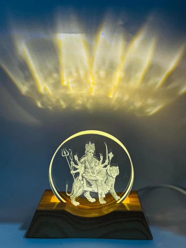 Durga Mata 3D LED Night Lamp with Wooden Base
