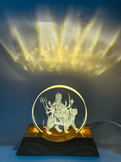 Durga Mata 3D LED Night Lamp with Wooden Base