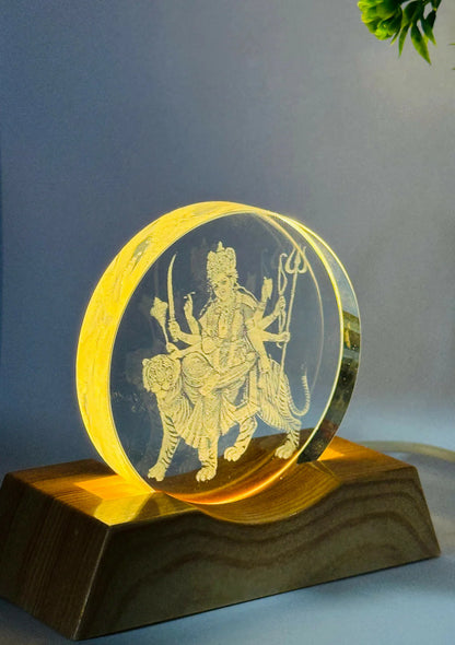 Durga Mata 3D LED Night Lamp with Wooden Base